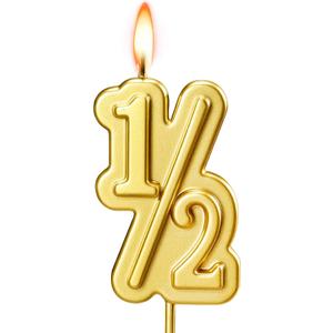 Half Year Birthday Candle, 1/2 Gold Number Birthday Candles, Cake Topper for Baby's Sixth Month Birthday Anniversary Celebration Party Supplies