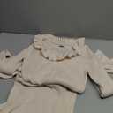 Wenrine Womens Bodycon Midi Sweater Dress Casual Ribbed Knit Bell Long Sleeve Ruffle Crewneck Decor Button Dresses