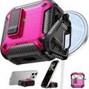 RFUNGUANGO Compatible with AirPods 4 Case,Magnetic Automatic Lock with Phone Holder & Cleaning Kit,Compatible with Magsafe, Back Magnetic Charging, Black-Rose Red