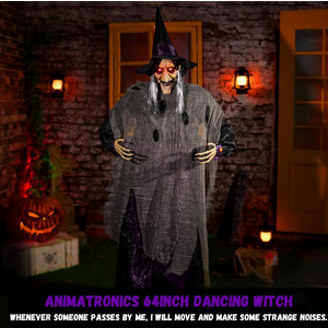 ELAMAS Animatronics 64 inch Dancing Witch Halloween Decorations - Sound Activated with Creepy Sound, Spooky Move, Light Up Eyes, Haunted House Scary Decor Horror Prop for Indoor, Outdoor, Yard Lawn