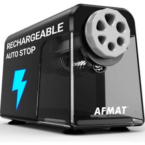 AFMAT 6-Hole Electric Pencil Sharpener for Classroom, Cordless & Rechargeable, Heavy Duty Pencil Sharpeners for 6-11mm Colored Pencils, Auto Stop, Super Fast, 10,000+ Sharpenings, Battery Powered PSD1