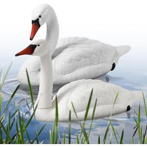 Geetery 2 Pcs Swan Decoy Pond Floating Decoration Plastic Lifelike Goose Floating Decoys Garden Pond Decoration for Fields Float on the Water Pool Garden Accessories, White