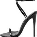 Strappy High Stiletto Heels, Ankle Strap Buckle Heeled Womens Sandals, Sexy Comfort Open Round Toe Heels for Daily Party Dress (8, Black)