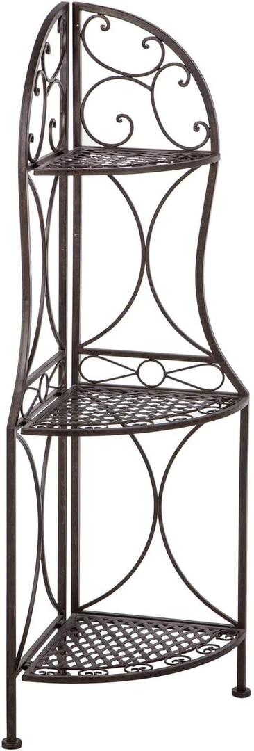 3 Tier Metal Corner Shelf Stand for Kitchen Free Standing Corner Shelf, Bakers Rack, Antique Bronze