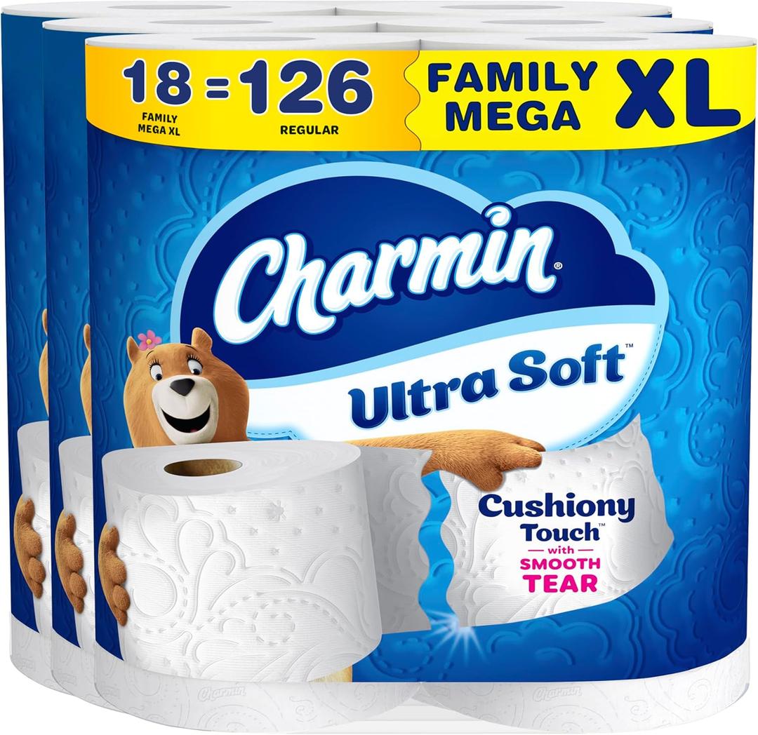 Charmin Ultra Soft Cushiony Touch Toilet Paper, 18 Family Mega XL Rolls = 126 Regular Rolls