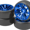 ShareGoo RC 1/10 Drift Tires W/Plastic Wheel Rims 12mm Hex Compatible with HSP Tamiya Kyosho RedCat Traxxas Sakura WLtoys 3Racing 1/10 RC On-Road Racing Touring Car (Blue)