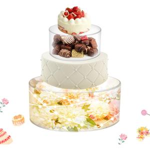 2Pcs Acrylic Cake Display Stand 8'' 12'' Round 2Tier Clear Cylinder Cake Box for Wedding Birthday Party Decor (8 /12 Inch)
