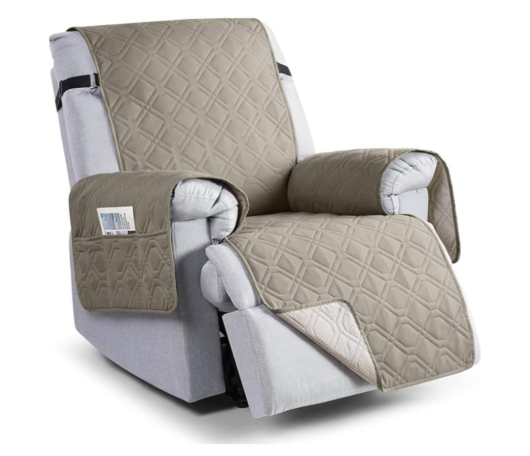 VANSOFY 100% Waterproof Recliner Chair Covers, Recliner Cover Non-Slip Dog Chair Cover Furniture Protector Washable Slipcover with Pocket, Elastic Straps for Pets, Dogs(Khaki, 23.6")