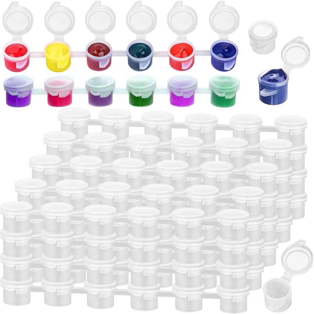 Caffox 240-Piece Empty Paint Pot, 40 Strips Acrylic Mini Paint Container Strip Storage with Lid for Classrooms, School Art & Crafts 3ml/ 0.1oz