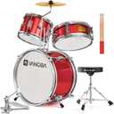 Kids Drum Set Vangoa 3-Piece Beginner, 14" Junior Drums Kit w/Bass Tom Snare drum, Adjustable Throne Cymbal Pedal & Drumsticks, Complete Starter Drumset Full Bundle for Children Boys Ages 3-12