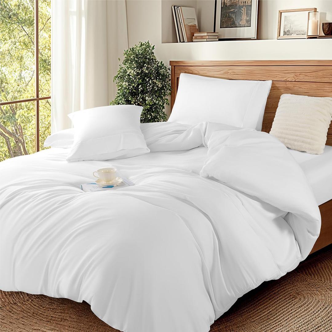DEITAS Luxury 1200 Thread Count 100% Cotton Sheets Queen 3 PC Set - Sateen Weave Ultra Soft & Silky, Easy Care 3 Piece Set with Pillowcases(White)