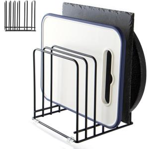 Cutting Board Organizer, Kitchen Cabinet Organizer Storage Rack, 5 Slots Holder Stand for Cutting Board,Baking Cookie Pan, Cookie Sheets Organizer for Kitchen Countertop,Metal Black (1 Pack)