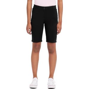 IZOD Juniors Uniform Bermuda Shorts, Skinny Style with Hook & Eye Closure, Stretch Twill Fabric (9, Black)