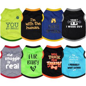 hoyuwak 8 Pieces Pet Shirts Funny Dog Printed Clothes Breathable Cool Puppy Sleeveless Vests for Summer, Small