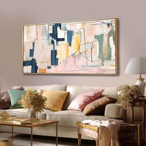 Large Abstract Canvas Wall Art Pink Painting Yellow Bedroom Decor Navy Art Photo Prints Minimalist Pictures Poster Artwork 20"x40"