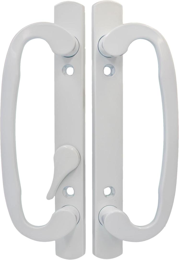 Sliding Glass Patio Door Handle Replacement Set, Zinc Diecast, Fits 1-3/8" to 2-1/4" Thick Doors, 3-15/16inch(10cm) Hole Spacing Non-keyed (Offset Position, White)