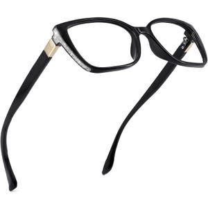 Large Reading Glasses for Women Square Cat eye Readers 1.0 1.25 1.5 1.75 2.0 to 6.0 with Sparkle side (Black/Silver Bling Glitter)