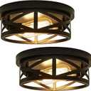 2 Pack Flush Mount Ceiling Light Fixtures, 2-Light Industrial Vintage Matte Black Metal Cage Light Fixtures Ceiling Mount for Farmhouse, Kitchen, Hallway, Entryway, Bedroom