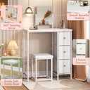 27.5" Small Vanity Desk with Mirror & Chair, Compact Makeup Vanity Set with Chair, Small Dressing Table with 3 Fabric Drawers for Bedroom, Make up Table with Stool for Girls, Kids, Teens, White