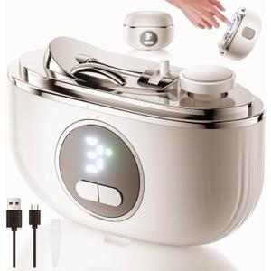 Electric Nail Clipper, 2 in1 Smart Toenail Clippers with Polishing for Fingers and Toes, Rechargeable Fingernail Trimmer with 3 Adjustable Speeds for Senior Adults Men Caregivers(IvoryWhite)