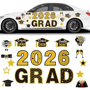 Ferraycle 21 Pcs Graduation Magnets 2026 Cruise Door Car Magnets Black Gold Congrats Grad Cap Magnetic Decorations for Refrigerator Garage Cruise Door Party Stickers