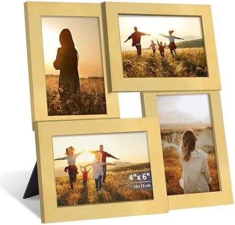 SZYUU 4x6 Collage Picture Frame,4 Photo Frame with Real Glass,Family Picture Frame Collage Wall Hanging or Tabletop Display,Gold