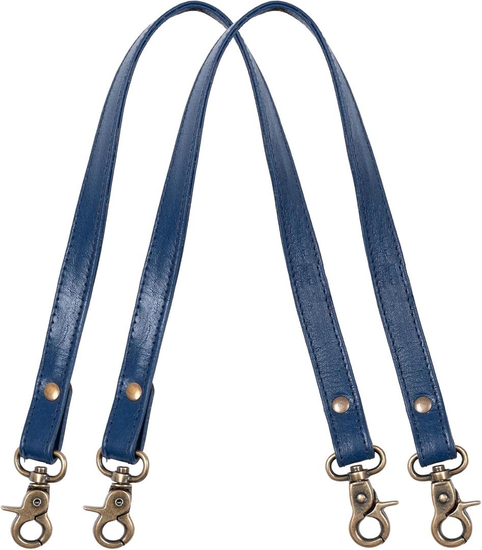 HB Full Grain Leather Purse Strap 2Pcs ~ 24" Premium Short Purse Replacement Handles for Handbag Underarm Bags with Brass Buckles (Blue)