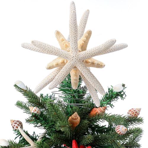Demissle Natural Starfish Tree Topper Beach Christmas Tree Topper 6 Inch Starfish Treetop Decoration Coastal Christmas Holiday Decoration for Sea Beach Themed Xmas Home Decor