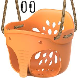 SELEWARE Heavy-Duty High Back Full Bucket Toddler Swing Seat with Locking Carabiners and Adjustable Rope, Cute Elephant Shape Design, 600LB Weight Limit (Yellow)