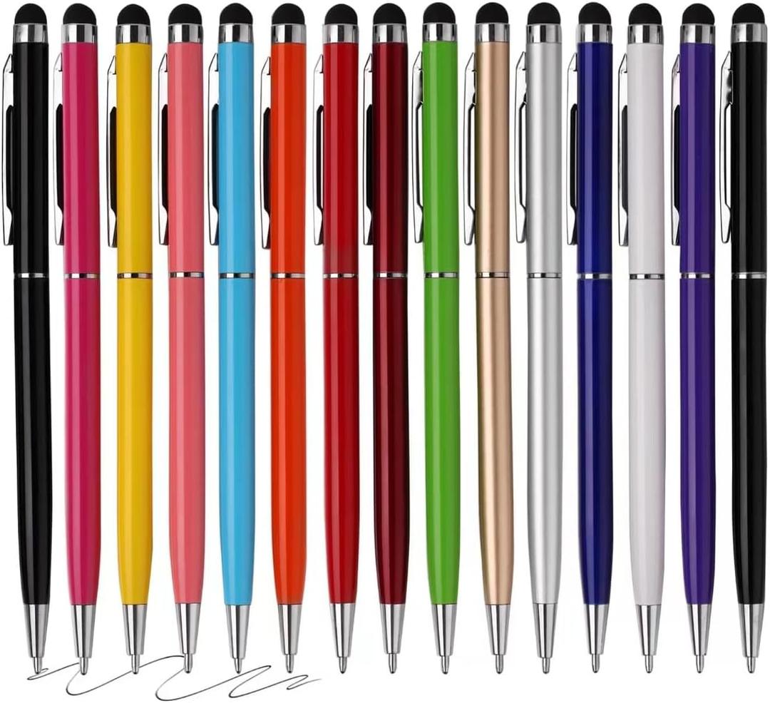 15 Pack Stylus Pens for Touch Screens Stylus Pen Compatible with Phone Tablets Kindle and Black Ink Ballpoint Pens-2 in 1 Stylists pens for Touch Screens (Multicolour)