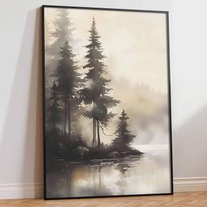 Mountain Forest Wall Art Pine Tree Canvas Watercolor Landscape Wall Art Forest Landscape Pictures Watercolor Forest Poster Natural Landscape Pictures Vintage Watercolor Room Decor 16x24inch No Frame (24L" x 16W")