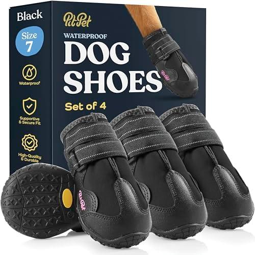 Waterproof Dog Shoes - Stylish Designed Shoes for Dogs - Dog Boots with Non-Slip Rubber Bottom Protects Paw from Hot or Cold Pavement, Dog Booties with Reflective Straps for Dogs Safety, Puppy Shoes. Size: Size 7: 2.99"Width 2.95"Length