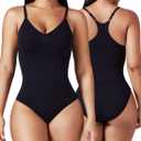 MOVWIN Womens Bodysuit Tummy Control Shapewear Seamless Racerback Body Suit Body Sculpting Shaper Tank Top (X-Large, Black)