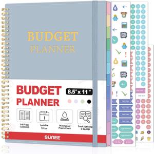 SUNEE Budget Planner - Monthly Budget Book with Expense Tracker Notebook, A4(8.5" x 11") Undated 12 Month Bill Organizer & Finance Planner to Manage Your Money, Account Book with Colorful Tab, Blue
