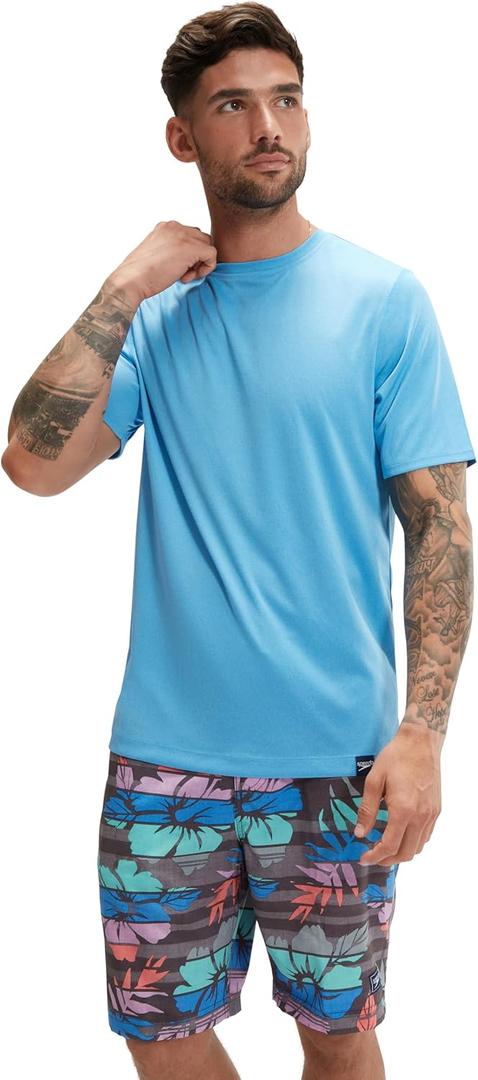 Speedo Men's Uv Swim Shirt Graphic Short Sleeve Tee (XX-Large, Tranquil Blue)