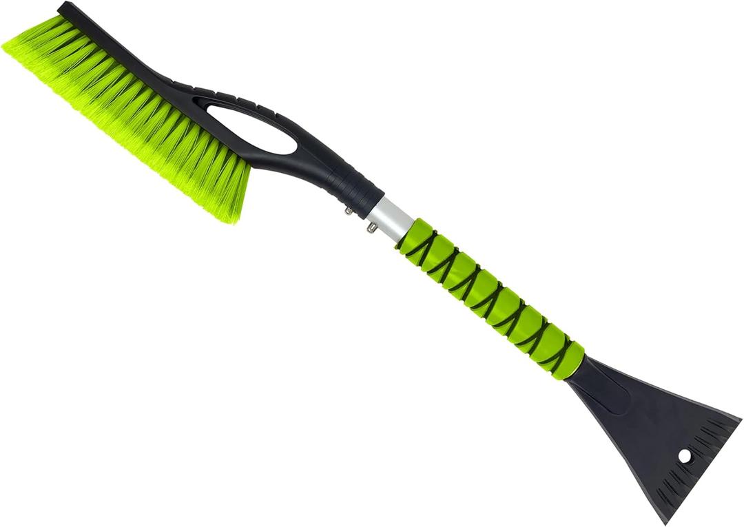 Autovir 27" Snow Brush and Ice Scrapers for Car Windshield (1 Pack), Window Ice and Snow Scraper with Ergonomic Foam Grip, Snow Windshield Scraper with Aluminum Body, Winter Car Accessories (Green)