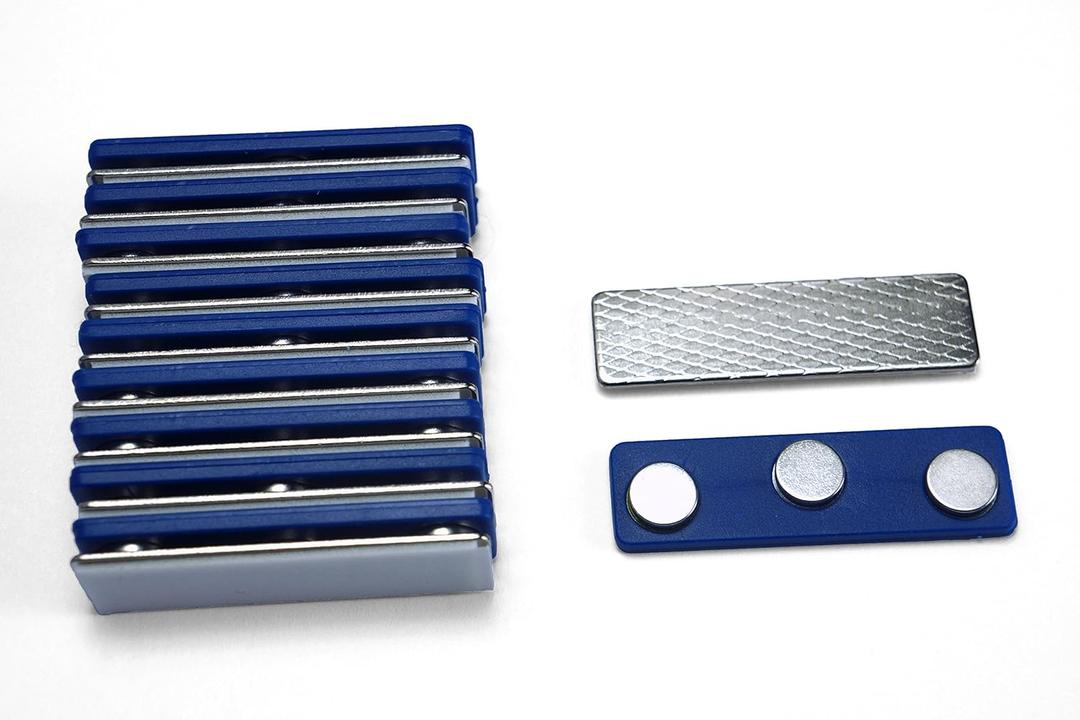 100 Pack Blue Magnetic Name Badges  Reusable Name Tag Holders with 3 Neodymium Magnets (8 mm  2 mm)  Strong Clothing-Safe ID Badge Clips for Office, Events, Trade Shows, Staff and Conferences