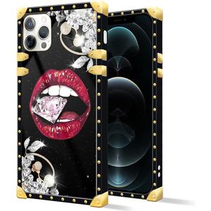 DAIZAG Compatible with iPhone 13 Mini Case,Diamond Flower Lips Metal Decoration Soft TPU Shockproof Anti-Scratch for Girl Womens Protective Cover for iPhone 13 Mini 5.4-inch