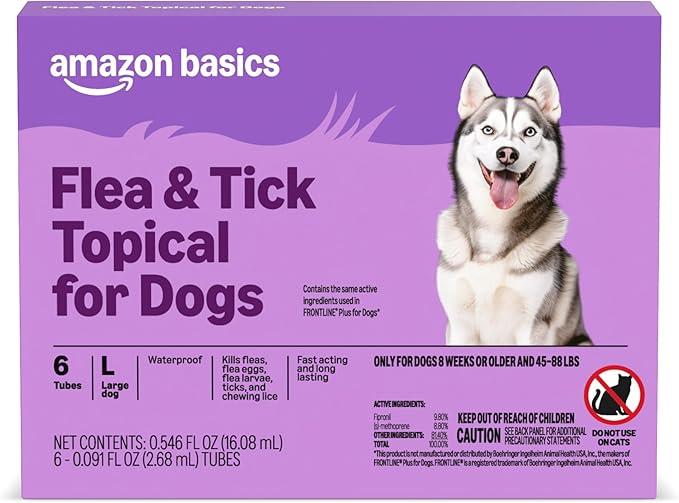 Amazon Basics Preventative Flea and Tick Topical Treatment for Dogs, Large Dog (45-88 lbs), Fast Acting and Long Lasting, 3 Counts