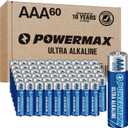Powermax 60-Count Triple AAA Batteries, Ultra Long Lasting Alkaline Battery for Home and Office, 10-Year Shelf Life, Reclosable Packaging
