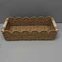 CubesLand Paper Rope Scalloped Edge Toilet Paper Storage Basket, Small Living Room, Bedroom Decor Baskets for Over Toilet Storage Shelf, End Table, Shelves and More, with 2 Wooden Handle, Neutral