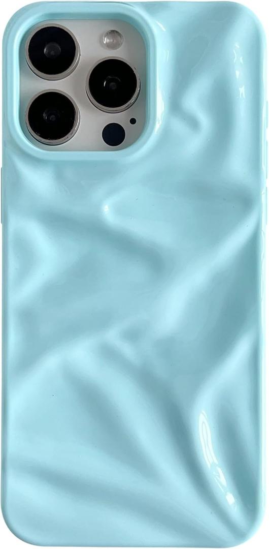 Caseative for iPhone 16 Case,Solid Color Water Ripple Wave Pattern Pleated Phone Case (Blue,16)