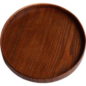 Solid Wood Serving Tray, Decorative Serving Trays Platter Round Non-Slip Tea Coffee Snack Plate Food Meals Serving Tray with Raised Edges for Home Kitchen Restaurant (11.8inch, Brown)
