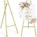 WATIHERE 57.5" Gold Easel Stand for Wedding Sign  4 Adjustable Height Levels, Assembly Required, Heavy Duty Metal Display Stand for Art, Paintings, Posters, Pictures, and Home Dcor