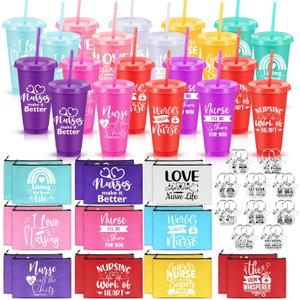 Teenyyou 90 Pcs Nurses Week Gifts Bulk 2026-24oz Reusable Appreciation Tumblers with Lids & Straws, Canvas Makeup Bags, Keychains - Thank You Gifts for Nurse, CNA, RN, Medical Assistants(Modern)