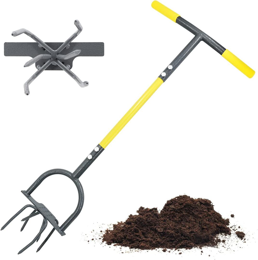 Jardineer Hand Tiller Cultivator, Twist Tiller Garden Claw Heavy Duty, Manual Soil Tiller for Flower Box and Raised Bed, Orange/Black 