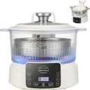 Glass Low Carb Rice Cooker - 3L for Regular Rice,2 Cups for Low Sugar Rice Cooker,Lifting Stainless Steel Steamer,110V & 800W Reservable & Timable Steam,Cook,Stew Multi Function Cooker(White)