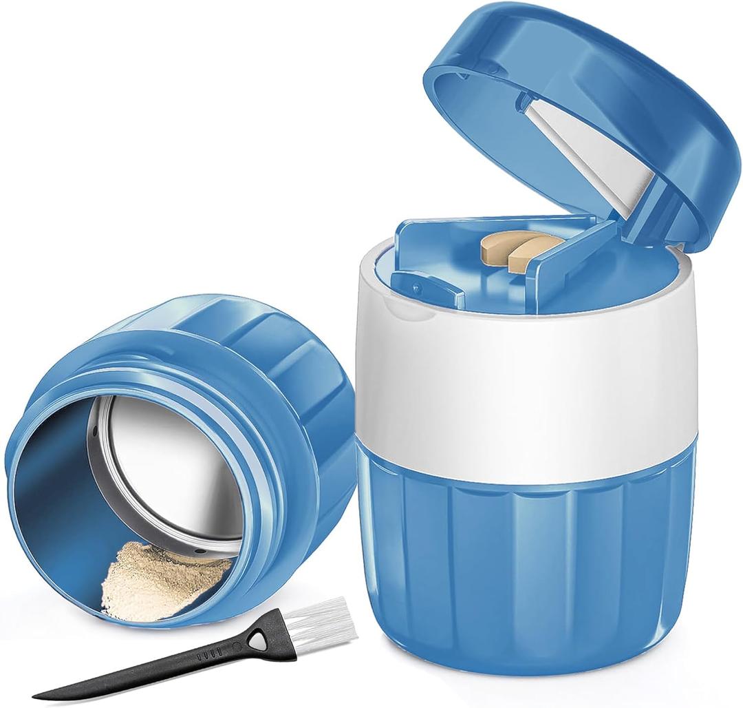 DUBSTAR 3-in-1 Pill Crusher Pill Grinder, Pill Crusher Fine Powder with Brush, Pill Crushers for Elderly with Pill Cutter and Storage, Pill Cutter Splitter for Small or Large Pills (Blue)