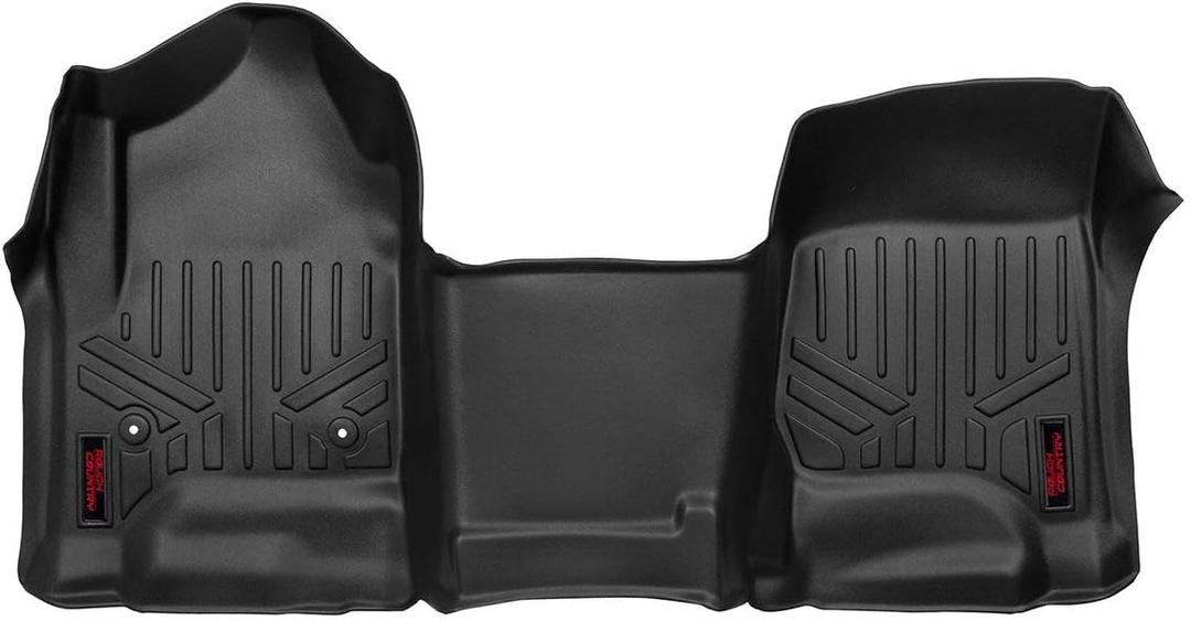 Rough Country All Weather Front Floor Mat for Chevy Silverado & GMC Sierra 1500/2500HD/3500HD (2014-2019) - Flexible Waterproof Front Mat for Half Length Floor Console