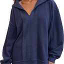 Locachy Women's Casual Oversized Sweatshirt V Neck Long Sleeve Pullover Tops Fashion Outfits Clothes Navy L